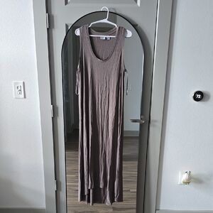 Kenar High Low Sleeveless Dress in Taupe